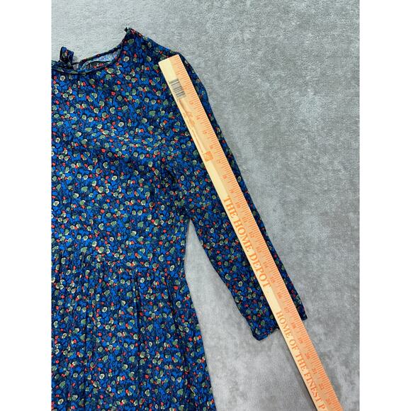 Zara Basic Mini Dress Blue Floral Long Sleeve Ties in Back Size Medium - Picture 6 of 7